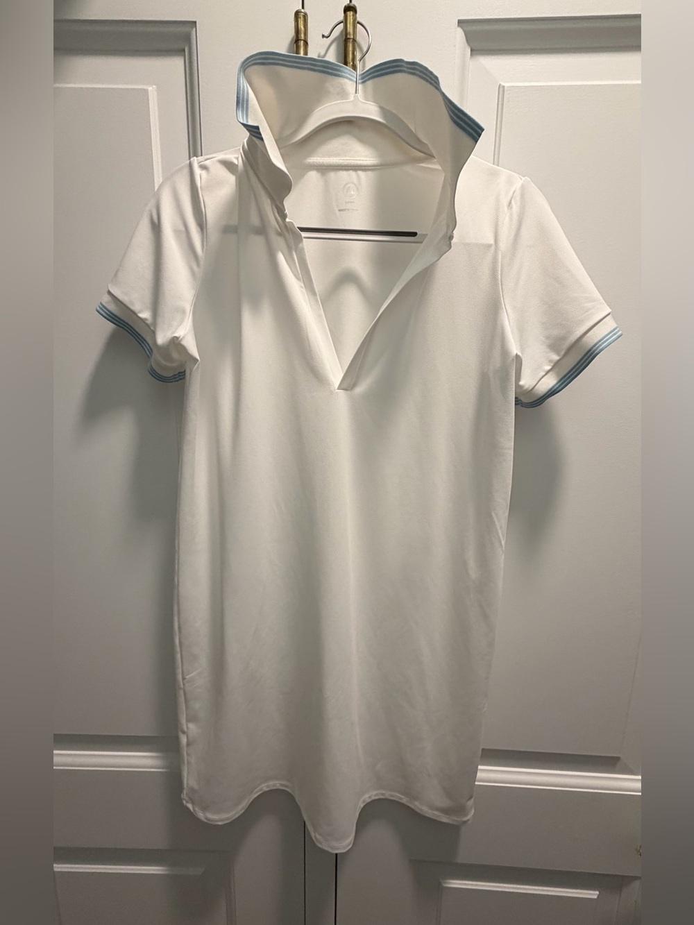 Addison Bay White Polo Dress with Light Blue Trim